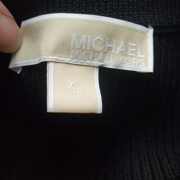 🖤Michael Kors XL Ribbed Lace-Up Black & Gold Sweater Dress - Bell Sleeves 🖤 - Picture 7 of 7